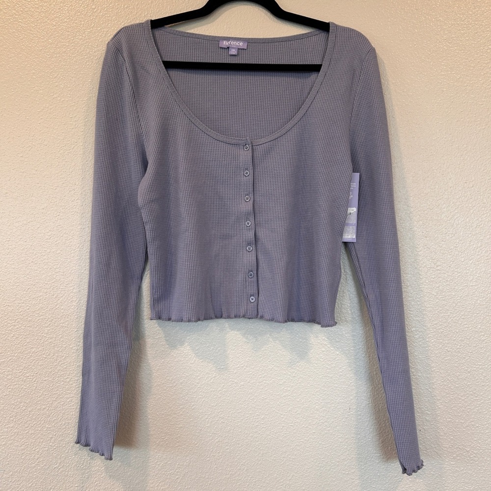 Florence by Mills Women XXL Waffle Knit Cropped Cardigan Purple Lettuce Edge NWT